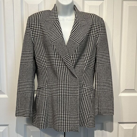 Norma Kamali Black/White Ponte Plaid Houndstooth Blazer Size S - Picture 4 of 16